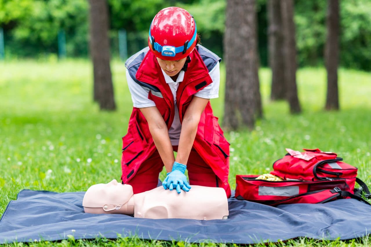 CPR practice on a training manikin